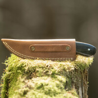 elTORO Corno di bufalo - Damasco - Coltello da caccia - 10cm - fodero in pelle incluso