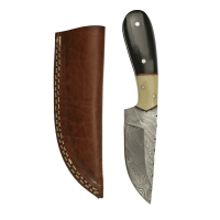 elTORO Corno di bufalo - Damasco - Coltello da caccia - 10cm - fodero in pelle incluso