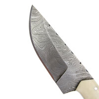 elTORO Corno di bufalo - Damasco - Coltello da caccia - 10cm - fodero in pelle incluso