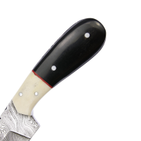 elTORO Corno di bufalo - Damasco - Coltello da caccia - 10cm - fodero in pelle incluso