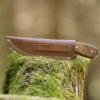 elTORO Corno di noce - Damasco - Coltello da caccia - 9,5cm - fodero in pelle incluso
