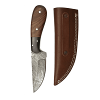 elTORO Corno di noce - Damasco - Coltello da caccia - 9,5cm - fodero in pelle incluso