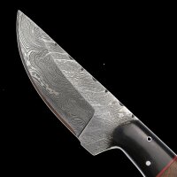 elTORO Corno di noce - Damasco - Coltello da caccia - 9,5cm - fodero in pelle incluso