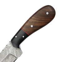 elTORO Corno di noce - Damasco - Coltello da caccia - 9,5cm - fodero in pelle incluso