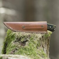 elTORO Corno di bufalo - Damasco - Coltello da caccia - 10cm - fodero in pelle incluso