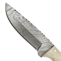 elTORO Corno di bufalo - Damasco - Coltello da caccia - 10cm - fodero in pelle incluso