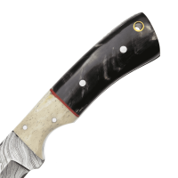 elTORO Corno di bufalo - Damasco - Coltello da caccia - 10cm - fodero in pelle incluso