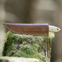 elTORO Corno di noce - Damasco - Coltello da caccia - 10cm - fodero in pelle incluso