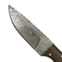 elTORO Corno di noce - Damasco - Coltello da caccia - 10cm - fodero in pelle incluso