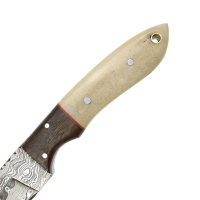 elTORO Corno di noce - Damasco - Coltello da caccia - 10cm - fodero in pelle incluso
