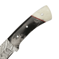 elTORO Osso di bufalo - Damasco - Coltello da caccia - 11 cm - fodero in pelle incluso