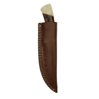 elTORO Osso di bufalo - Damasco - Coltello da caccia - 11 cm - fodero in pelle incluso