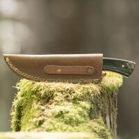 elTORO Corno di bufalo - Damasco - Coltello da caccia - 10cm - fodero in pelle incluso