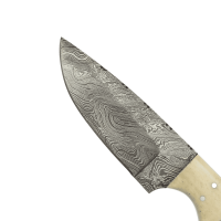 elTORO Corno di bufalo - Damasco - Coltello da caccia - 10cm - fodero in pelle incluso