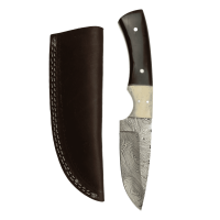 elTORO Corno di bufalo - Damasco - Coltello da caccia - 10cm - fodero in pelle incluso