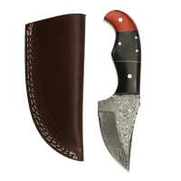 elTORO Skinner Horn - Coltello da scuoio in acciaio Damasco - 8,2cm - fodero in pelle incluso