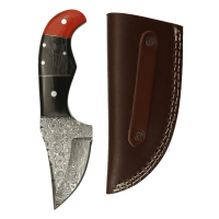 elTORO Skinner Horn - Coltello da scuoio in acciaio Damasco - 8,2cm - fodero in pelle incluso