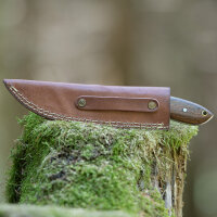 elTORO Corno di noce - Damasco - Coltello da caccia - 10cm - fodero in pelle incluso