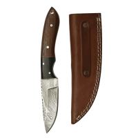 elTORO Corno di noce - Damasco - Coltello da caccia - 10cm - fodero in pelle incluso