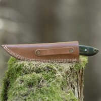 elTORO Corno di bufalo - Damasco - Coltello da caccia - 10cm - fodero in pelle incluso
