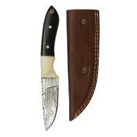 elTORO Corno di bufalo - Damasco - Coltello da caccia - 10cm - fodero in pelle incluso