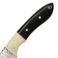 elTORO Corno di bufalo - Damasco - Coltello da caccia - 10cm - fodero in pelle incluso