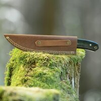 elTORO Corno dottone - Damasco - Coltello da caccia - 14 cm - fodero in pelle incluso