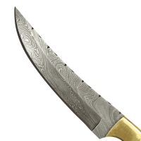 elTORO Corno dottone - Damasco - Coltello da caccia - 14 cm - fodero in pelle incluso