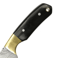 elTORO Corno dottone - Damasco - Coltello da caccia - 14 cm - fodero in pelle incluso