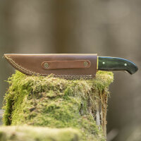 elTORO Corno dottone - Damasco - Coltello da caccia - 12,3 cm - fodero in pelle incluso