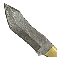 elTORO Corno dottone - Damasco - Coltello da caccia - 12,3 cm - fodero in pelle incluso
