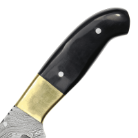 elTORO Corno dottone - Damasco - Coltello da caccia - 12,3 cm - fodero in pelle incluso