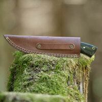 elTORO Corno dacciaio - Damasco - Coltello da caccia - 10cm - fodero in pelle incluso