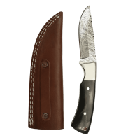 elTORO Corno dacciaio - Damasco - Coltello da caccia - 10cm - fodero in pelle incluso