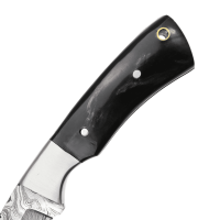 elTORO Corno dacciaio - Damasco - Coltello da caccia - 10cm - fodero in pelle incluso