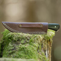 elTORO Corno dacciaio - Damasco - Coltello da caccia - 10cm - fodero in pelle incluso