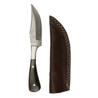 elTORO Corno dacciaio - Damasco - Coltello da caccia - 10cm - fodero in pelle incluso