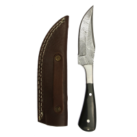 elTORO Corno dacciaio - Damasco - Coltello da caccia - 10cm - fodero in pelle incluso