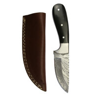 elTORO Steel Horn - Damasco - Coltello da caccia - 9 cm - fodero in pelle incluso