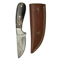 elTORO Steel Horn - Damasco - Coltello da caccia - 9 cm - fodero in pelle incluso