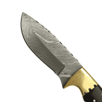 elTORO Doppio corno dottone - Damasco - Coltello da caccia - 10,3 cm - fodero in pelle incluso