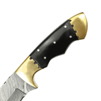 elTORO Doppio corno dottone - Damasco - Coltello da caccia - 10,3 cm - fodero in pelle incluso