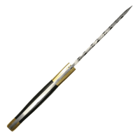 elTORO Doppio corno dottone - Damasco - Coltello da caccia - 10,3 cm - fodero in pelle incluso