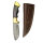 elTORO Doppio corno dottone - Damasco - Coltello da caccia - 10,3 cm - fodero in pelle incluso
