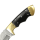 elTORO Doppio corno dottone - Damasco - Coltello da caccia - 10,3 cm - fodero in pelle incluso