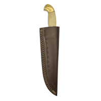 elTORO Doppio osso dottone - Damasco - Coltello da caccia - 13 cm - fodero in pelle incluso