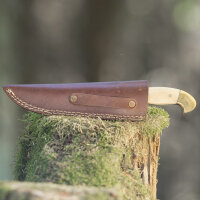 elTORO Doppio osso dottone - Damasco - Coltello da caccia - 13 cm - fodero in pelle incluso