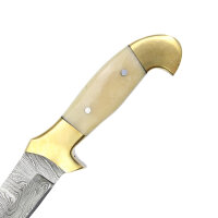 elTORO Doppio osso dottone - Damasco - Coltello da caccia - 13 cm - fodero in pelle incluso