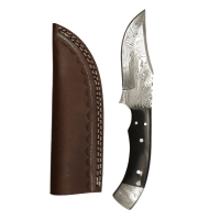 elTORO Damascus Horn - Damasco - Coltello da caccia - 11,5cm - fodero in pelle incluso