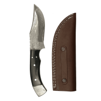 elTORO Damascus Horn - Damasco - Coltello da caccia - 11,5cm - fodero in pelle incluso